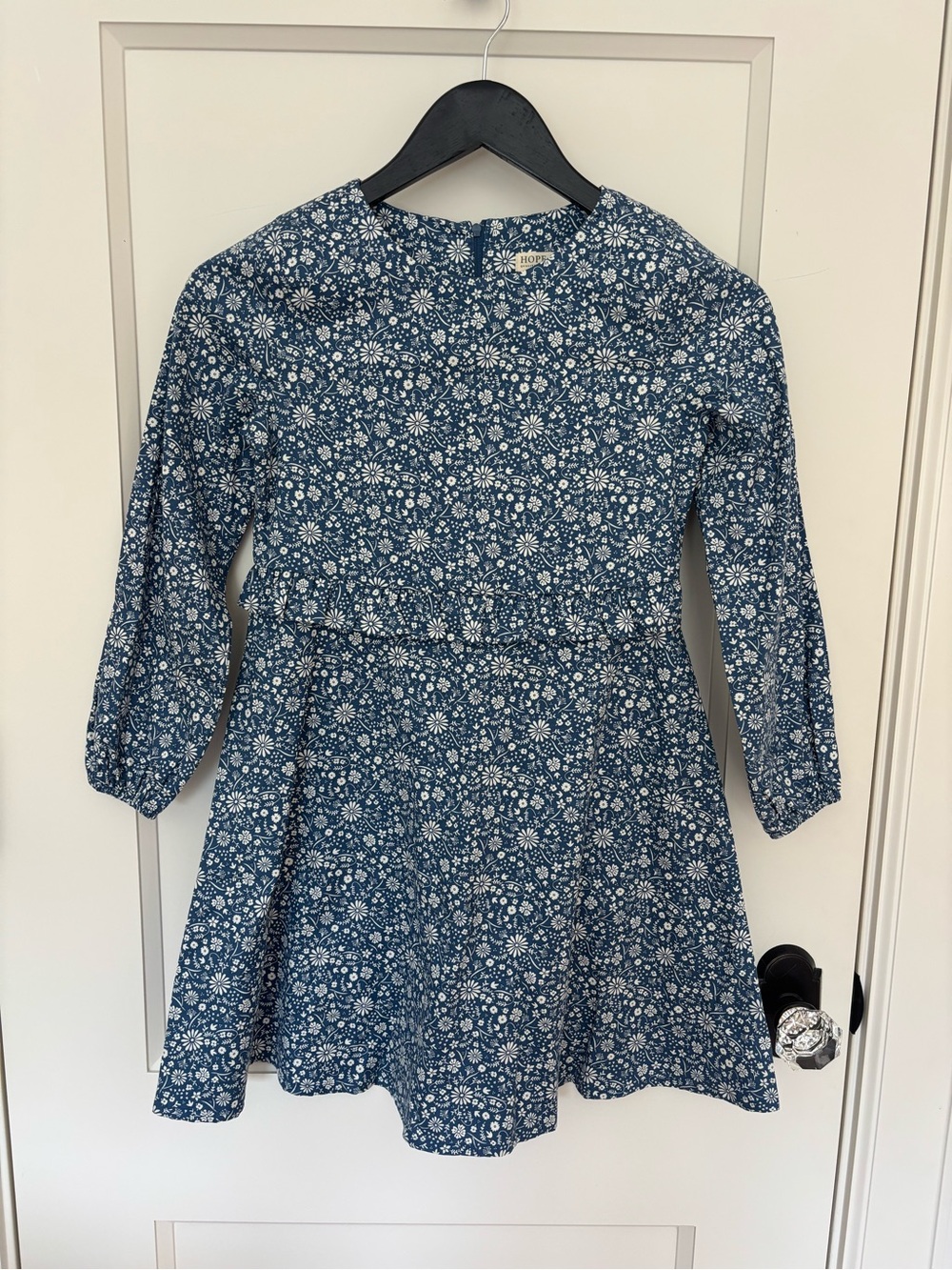 Girls' Blue Floral Long-Sleeve Dress